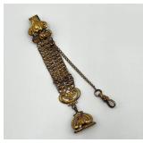 Antique Victorian Gold Tone Ornate Watch Fob Chain with Monogram Seal