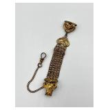 Antique Victorian Gold Tone Ornate Watch Fob Chain with Monogram Seal