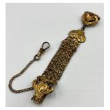 Antique Victorian Gold Tone Ornate Watch Fob Chain with Monogram Seal