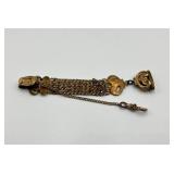 Antique Victorian Gold Tone Ornate Watch Fob Chain with Monogram Seal