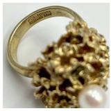 T LA Denmark Sterling 925 Modernist Pearl Ring