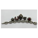 Vintage Silver Charm Bracelet with Gemstone Accents