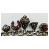 Vintage Silver Charm Bracelet with Gemstone Accents