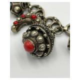 Vintage Silver Charm Bracelet with Gemstone Accents
