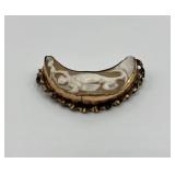 Antique Crescent Moon Cameo Brooch with Woman Figure