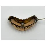 Antique Crescent Moon Cameo Brooch with Woman Figure