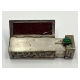 Antique Engraved Silver Lipstick Case with Green Cabochon Stone