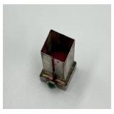 Antique Engraved Silver Lipstick Case with Green Cabochon Stone