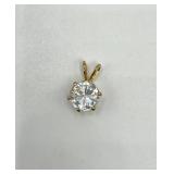 14k Gold Solitaire Pendant with Clear Round Stone