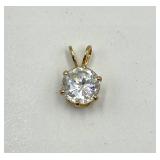 14k Gold Solitaire Pendant with Clear Round Stone