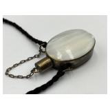 Antique Mother of Pearl Perfume Flask Pendant with Chain and Cord
