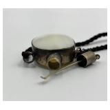Antique Mother of Pearl Perfume Flask Pendant with Chain and Cord