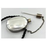 Antique Mother of Pearl Perfume Flask Pendant with Chain and Cord