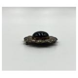 Vintage 925 Sterling Silver Floral Brooch with Black Onyx Center