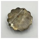 Vintage 925 Sterling Silver Floral Brooch with Black Onyx Center