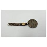 1847 Norway 1 Skilling Specie Coin with Vintage Fob Chain