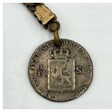 1847 Norway 1 Skilling Specie Coin with Vintage Fob Chain