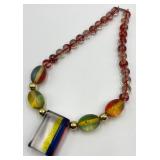 Colorful Vintage Lucite Bead Necklace with Large Pendant