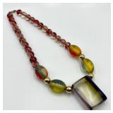 Colorful Vintage Lucite Bead Necklace with Large Pendant