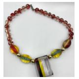 Colorful Vintage Lucite Bead Necklace with Large Pendant
