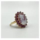 14k Gold Cameo Ring with Purple Stones