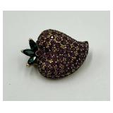Jomaz Strawberry Brooch with Purple and Green Rhinestones