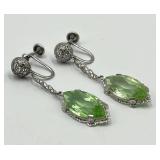 10k White Gold Screw-On Drop Earrings with Green Marquise Stones