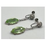 10k White Gold Screw-On Drop Earrings with Green Marquise Stones
