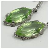 10k White Gold Screw-On Drop Earrings with Green Marquise Stones