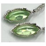 10k White Gold Screw-On Drop Earrings with Green Marquise Stones