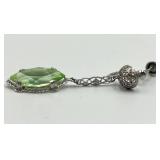 10k White Gold Screw-On Drop Earrings with Green Marquise Stones