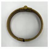 Vintage Brass and White Inlay Hinged Bangle Bracelet