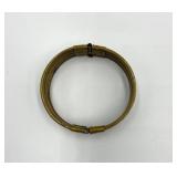 Vintage Brass and White Inlay Hinged Bangle Bracelet