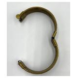 Vintage Brass and White Inlay Hinged Bangle Bracelet