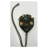 Tibetan Silver Agate Glass Teardrop Pendant Necklace with 10 Inch Chain