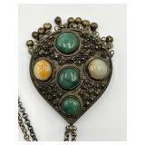 Tibetan Silver Agate Glass Teardrop Pendant Necklace with 10 Inch Chain