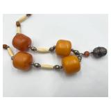 Large Butterscotch Amber Color Beads and Silver Bell Pendant