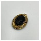 Antique Black Glass Cameo Pendant Locket
