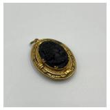 Antique Black Glass Cameo Pendant Locket