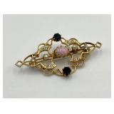 Vintage Gold Tone Brooch with Opal, Sapphires, Pearls and Rhinestones