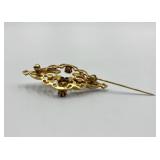 Vintage Gold Tone Brooch with Opal, Sapphires, Pearls and Rhinestones