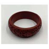 Carved Cinnabar Bangle Bracelet