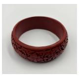Carved Cinnabar Bangle Bracelet