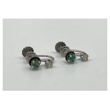 14k Screw-On Earrings with Green and Clear Stones