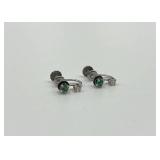 14k Screw-On Earrings with Green and Clear Stones