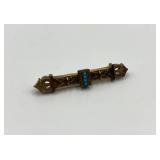 Victorian Etruscan Revival Bar Brooch with Turquoise Accent