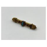 Victorian Etruscan Revival Bar Brooch with Turquoise Accent