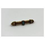 Victorian Etruscan Revival Bar Brooch with Turquoise Accent