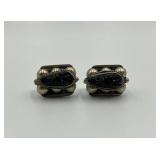 Mexican Carved Black Onyx Screw Back Earrings