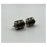 Mexican Carved Black Onyx Screw Back Earrings